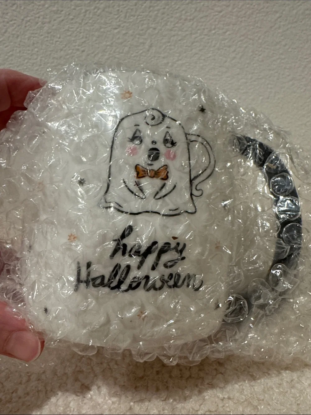 Anthropologie Vintage style Happy Halloween Cat & Ghost Mug